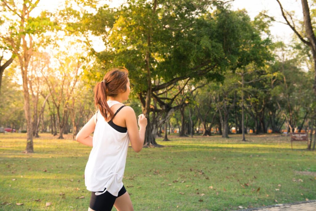 women running in a park 